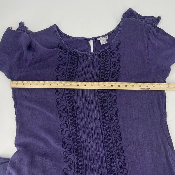 Vintage Just Cruising Midi Dress Womens 1X Purple Ruffles Pleated Embroidered - Picture 11 of 13